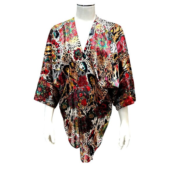 Lucie Ann II Tops - Lucie Ann II Vintage Sheer Open Front Kimono Sleeve Blouse Floral Animal Print B